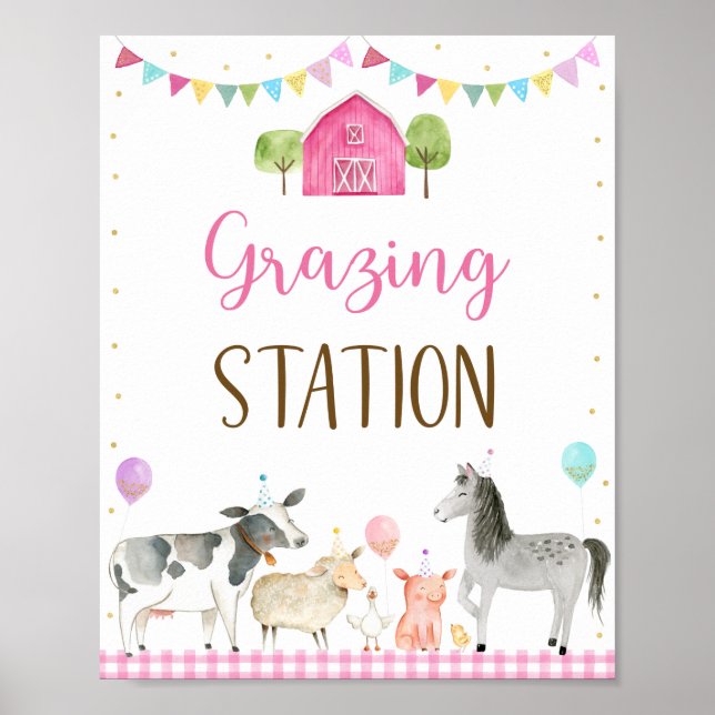 Rosa Farm Grasing Station Birthday-tecken Poster (Framsidan)