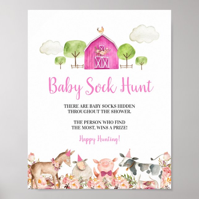 Rosa Farm House Animals Barnyard Baby Sock Hunt Poster (Framsidan)