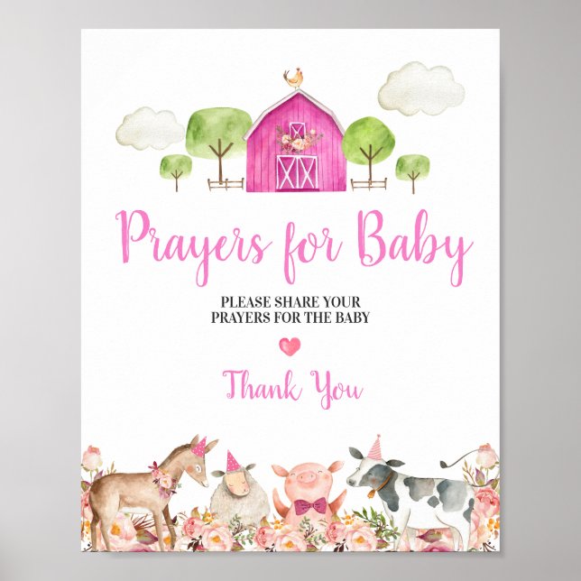 Rosa Farm House Animals Barnyard Prayers för Baby Poster (Framsidan)
