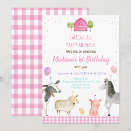 Rosa Farm Party Djurfödelsedag Inbjudningar