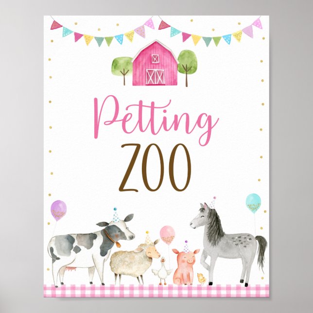 Rosa Farm Petting Zoo Birthday-tecken Poster (Framsidan)