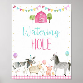 Rosa Farm Watering Hål Birthday Sign Poster