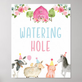 Rosa Farm Watering Hål Birthday Sign Poster