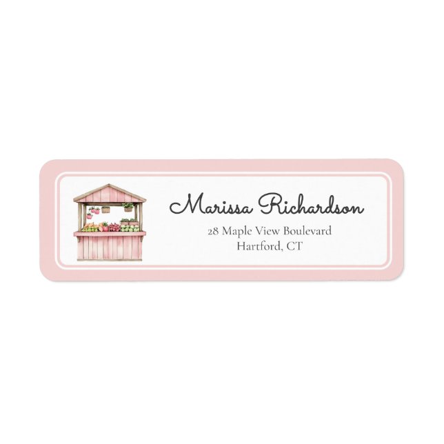 Rosa Farmers Market Baby Shower Returadress Returadress Etikett (Framsidan)