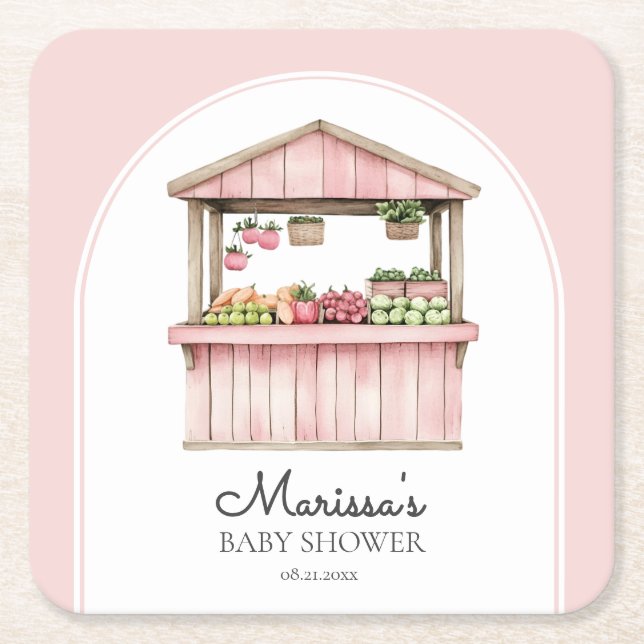Rosa Farmers Market Baby Shower Underlägg Papper Kvadrat (Framsidan)