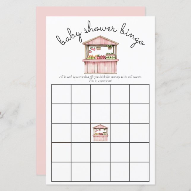 Rosa Farmers Market Flicka Shower Bingo Game (Fram/baksida)