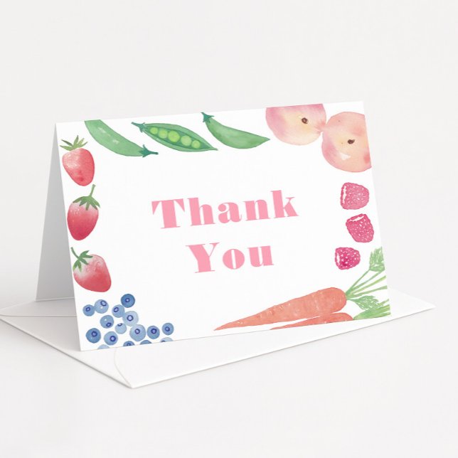 Rosa Farmers Market Flicka Shower Tack Kort (Colorful Farmers Market thank you card design with pink text for baby girl shower thank you card)