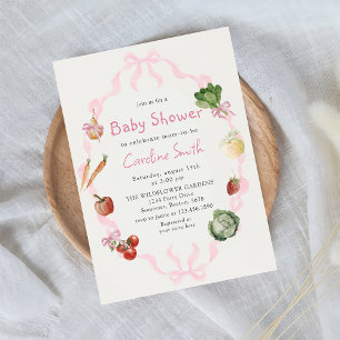 Rosa Farmers market Vegetable Baby Shower Inbjudningar