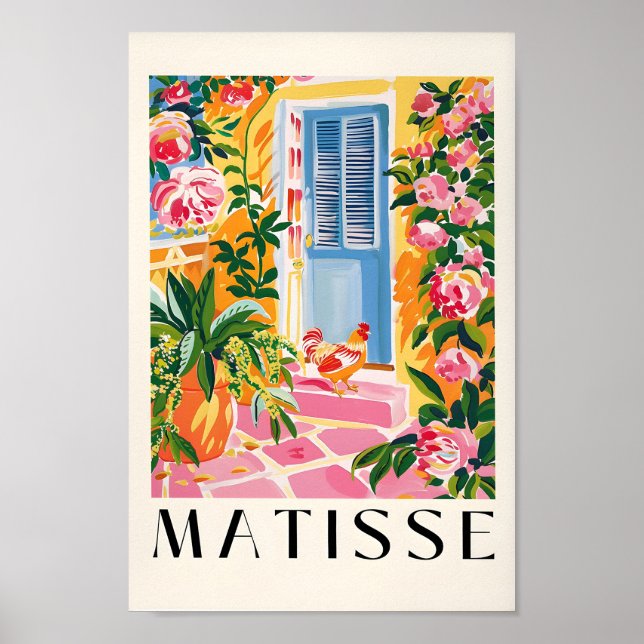 Rosa Farmhouse Decor, Chicken Art Print, Tropical Poster (Framsidan)