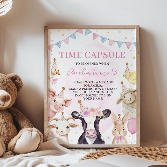 Rosa Farmyard Födelsedagsfest Time Capsule-tecken Poster (Skapare uppladdad)
