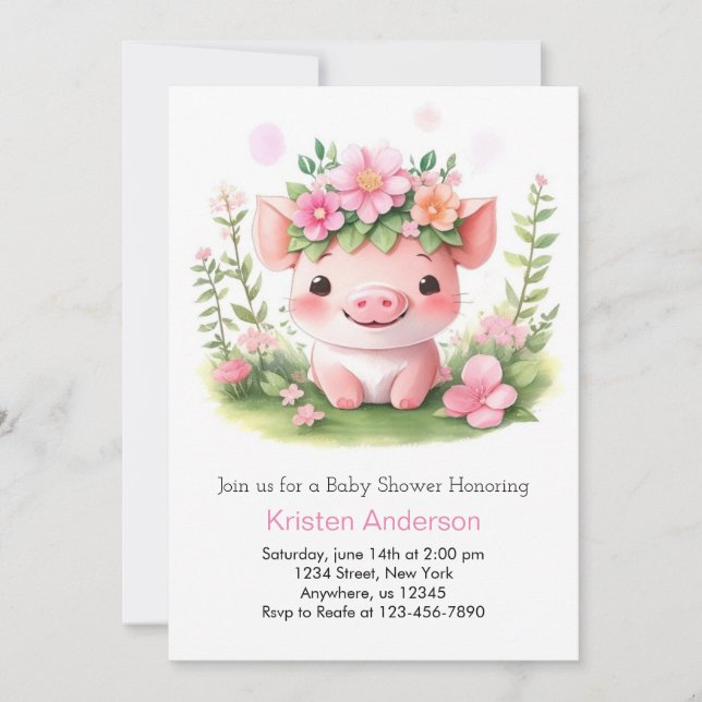 Rosa Farmyard Piglet Girl Baby Shower Inbjudningar (Framsida)
