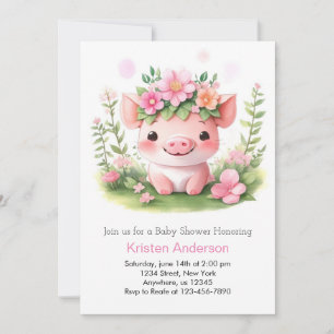 Rosa Farmyard Piglet Girl Baby Shower Inbjudningar