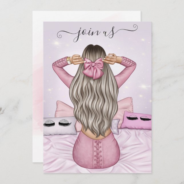 Rosa Fashionista Bachelorette-partiets inbjudan (Fram/baksida)