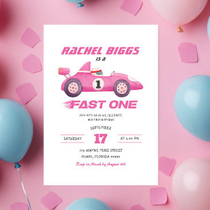 Rosa Fast 1 Retro Tävla Bilflicka första födelseda Inbjudningar