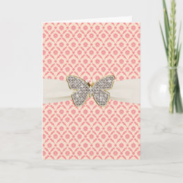Rosa Faux Diamonds Silver Butterfly Birthday Kort
