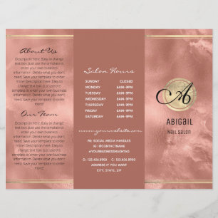 Rosa Faux Foil Monogram Logotyp Trifold Brochure