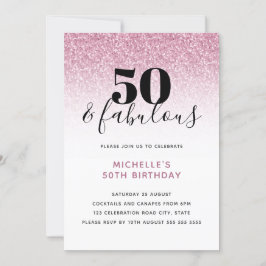 Rosa Faux Glitter 50 & Fabulous 50:e födelsedagen  Inbjudningar