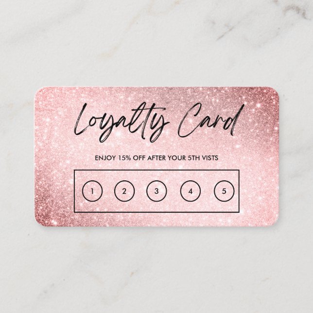 Rosa Faux Glitter Anpassningsbar Loyalty Card Visitkort (Framsida)