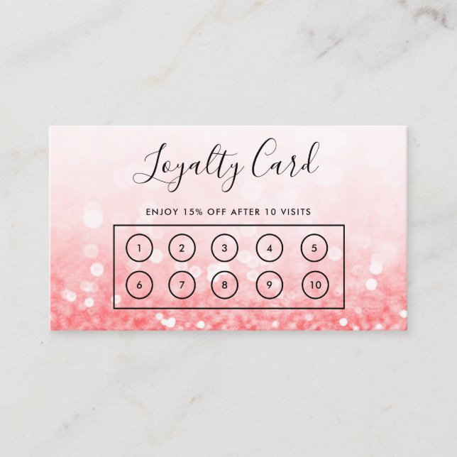 Rosa Faux Glitter Anpassningsbar Loyalty Card Visitkort (Framsida)