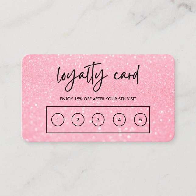 Rosa Faux Glitter Anpassningsbar Loyalty Card Visitkort (Framsida)