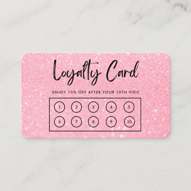 Rosa Faux Glitter Anpassningsbar Loyalty Card Visitkort (Framsida)