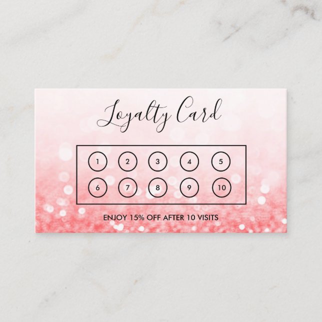 Rosa Faux Glitter Anpassningsbar Loyalty Card Visitkort (Framsida)