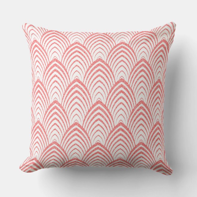 Rosa Faux Glitter Art-Deco Geometric Mönster Kudde (Framsida)