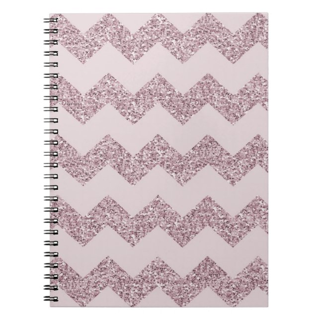 Rosa Faux Glitter Chevron Anteckningsbok Med Spiral (Framsidan)