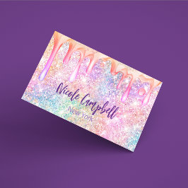 Rosa faux glitter dropp i Iridescent Unicorn Magnetiska Visitkort