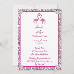 Rosa Faux Glitter Flamingo Bachelorette Party Inbjudningar