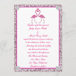 Rosa Faux Glitter Flamingo Kärlek bröllopsinbjudan Inbjudningar