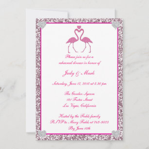 Rosa Faux Glitter Flamingo Rehearsal Dinner Inbjud Inbjudningar