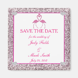 Rosa Faux Glitter Flamingo Spara datum magneter