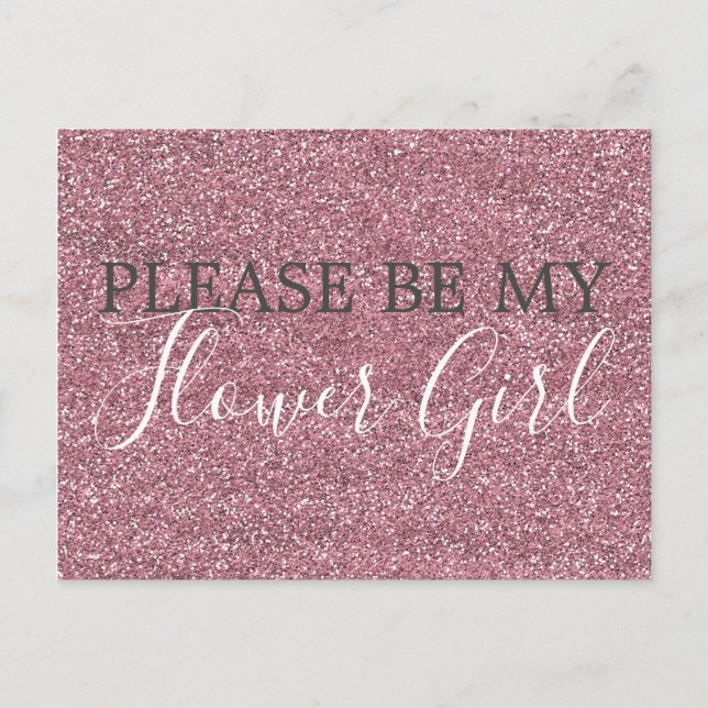 Rosa Faux Glitter Flower Girl Frieri Inbjudan Vykort (Framsida)