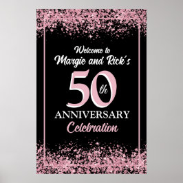 Rosa Faux Glitter Flowers 50-årsdagen Poster