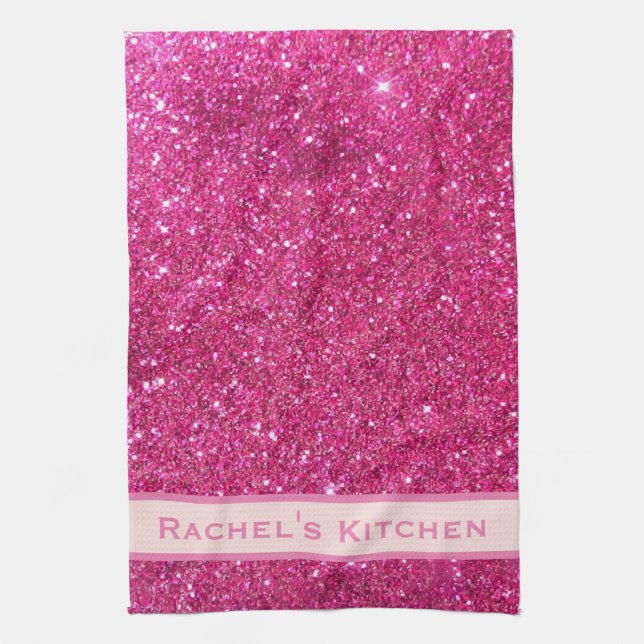 Rosa Faux Glitter Girly Chic Kitchen Towel Kökshandduk (Vertikal)