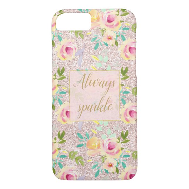 Rosa  Faux Glitter Gnistra Blommigt Vattenfärg Case-Mate iPhone Skal (Baksida)