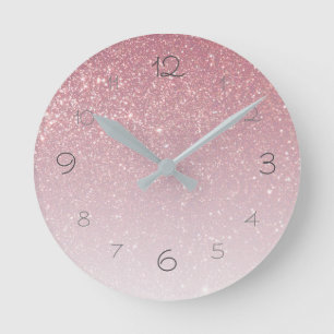 Rosa Faux Glitter-gradient gul Rund Klocka