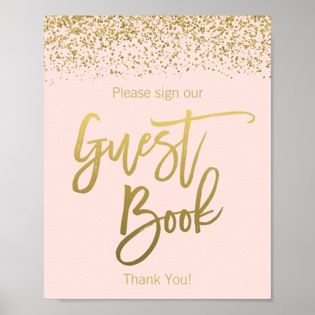  Rosa Faux Glitter Guld Guest Bok-tecken Poster (Framsidan)