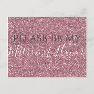 Rosa Faux Glitter Matron of Honor Frieri Inbjudan Vykort