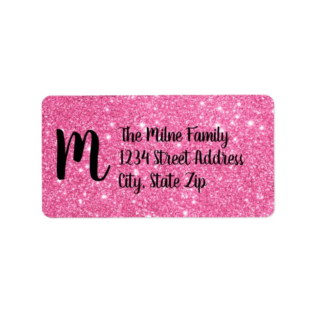 Rosa Faux Glitter Monogram-Adressetiketter Adressetikett (Framsidan)