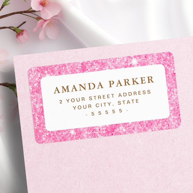 Rosa Faux glitter returadress Adressetikett (Pink faux glitter return address label)