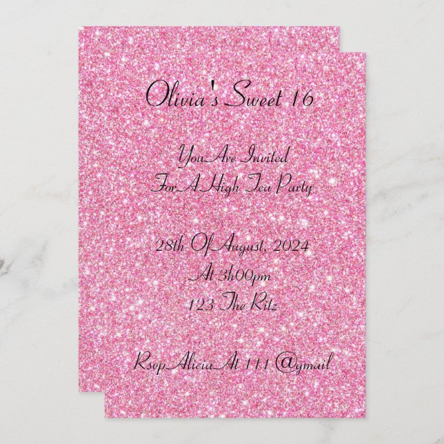rosa faux glitter söt 16-årsinbjudan inbjudningar (Fram/baksida)