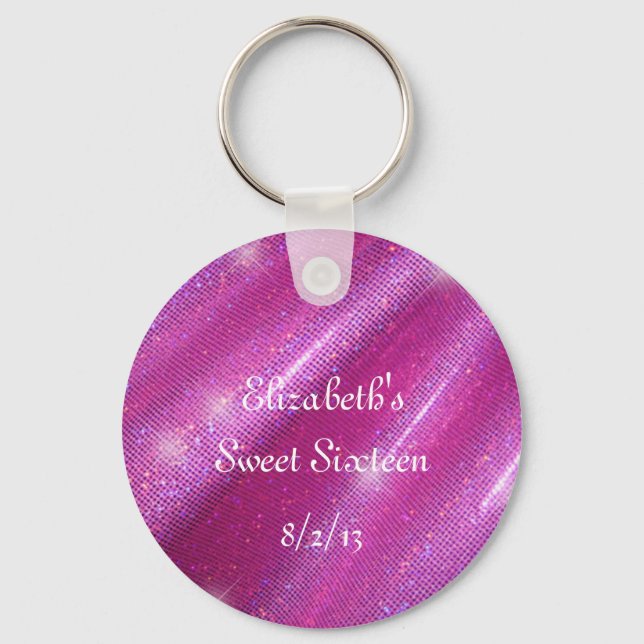 Rosa, Faux Glitter, Sweet sixteen Favor Nyckelring (Framsida)