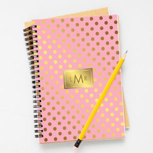 Rosa Faux Gold Foil Polka dots Monogrammed Anteckningsbok