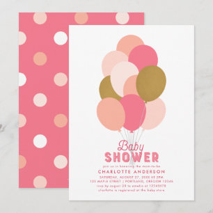 Rosa Faux Guld Ballons Baby Shower Inbjudningar