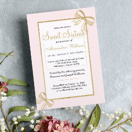  rosa faux guld glitter bow Sweet 16 Inbjudningar