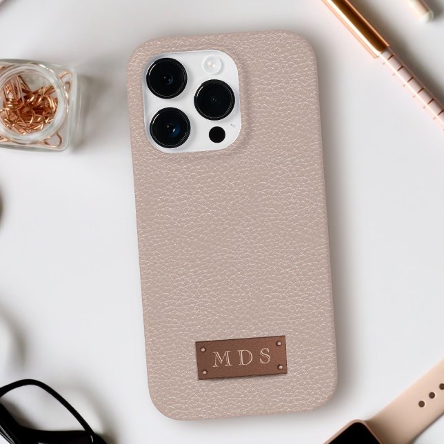  Rosa Faux Leather Ro Guld Monogram (A pretty blush pink faux leather look phone case with a faux rose gold plate for your initials)