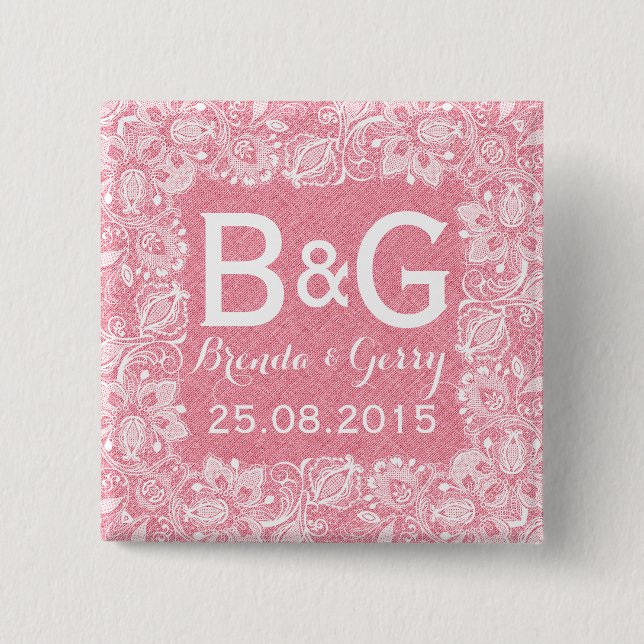 Rosa Faux Linen & White Blommigt Snöre Ram 2 Knapp (Framsida)