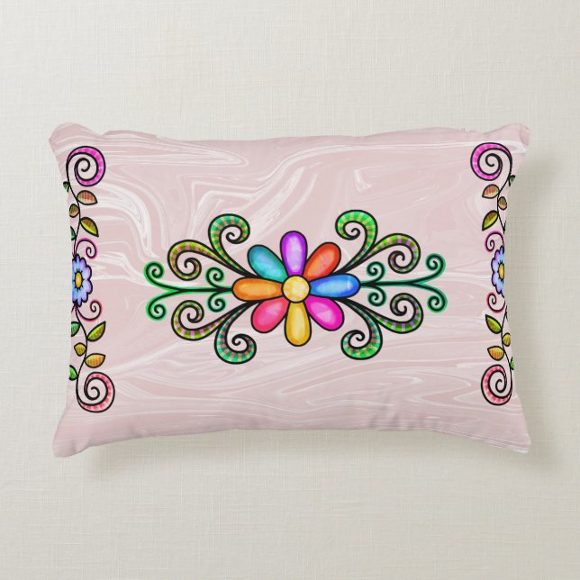 Rosa Faux Marble & Doodles Prydnadskudde (Framsidan)